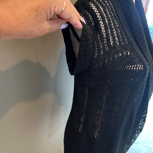 Pink Rose Black Knit Open Cardigan, Lightweight, Short Sleeve, Size Large - Picture 6 of 7